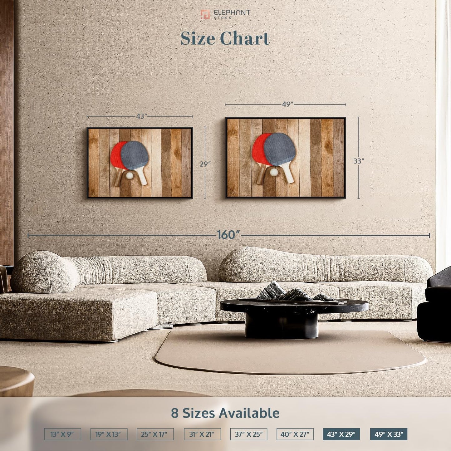 ElephantStock Ping Pong Wall Art - Horizontal Framed Canvas - 1-Piece Living Room Wall Decor