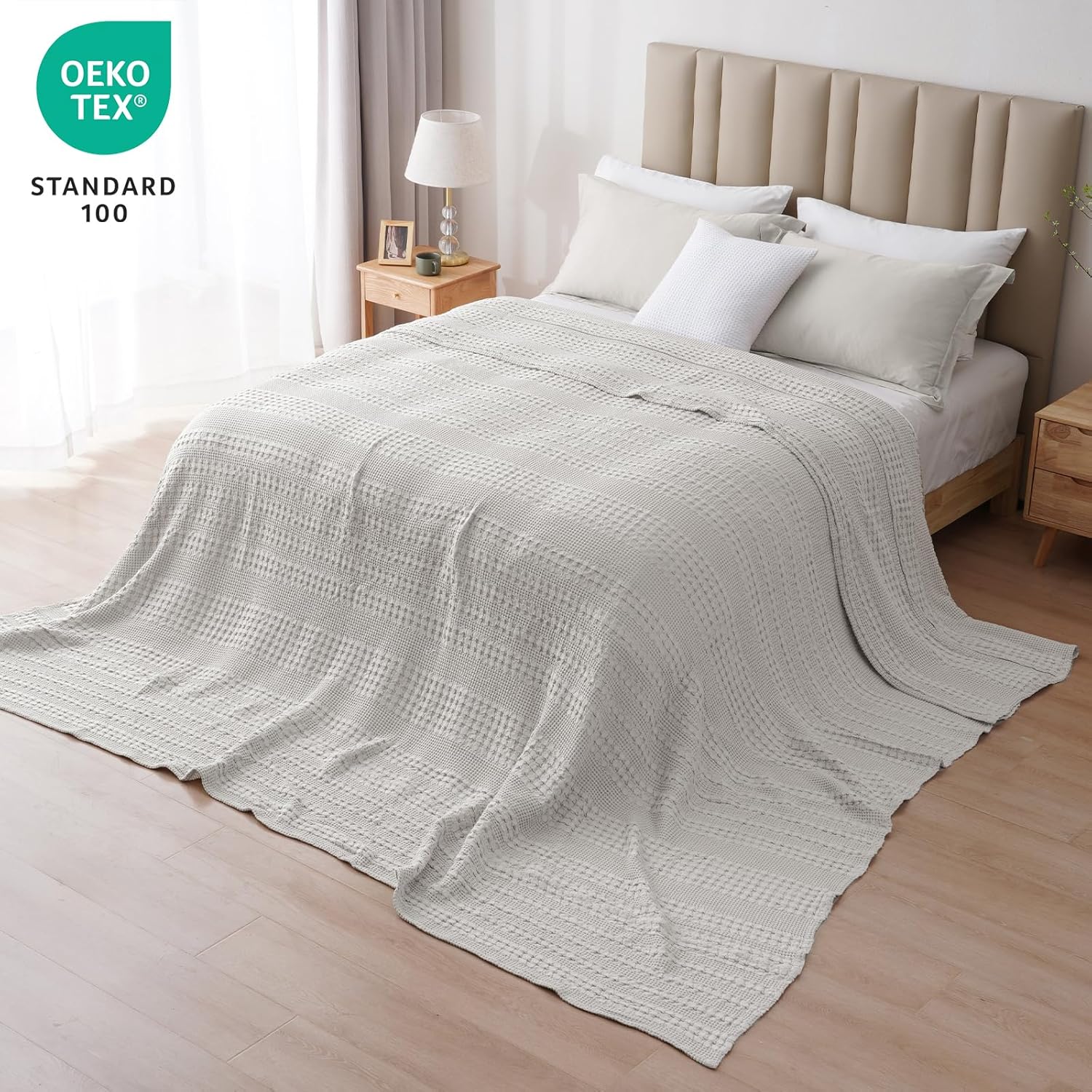PHF 100% Cotton Waffle Blanket Oversized King 120"x120", Lightweight Breathable Extra Large 10'x10'