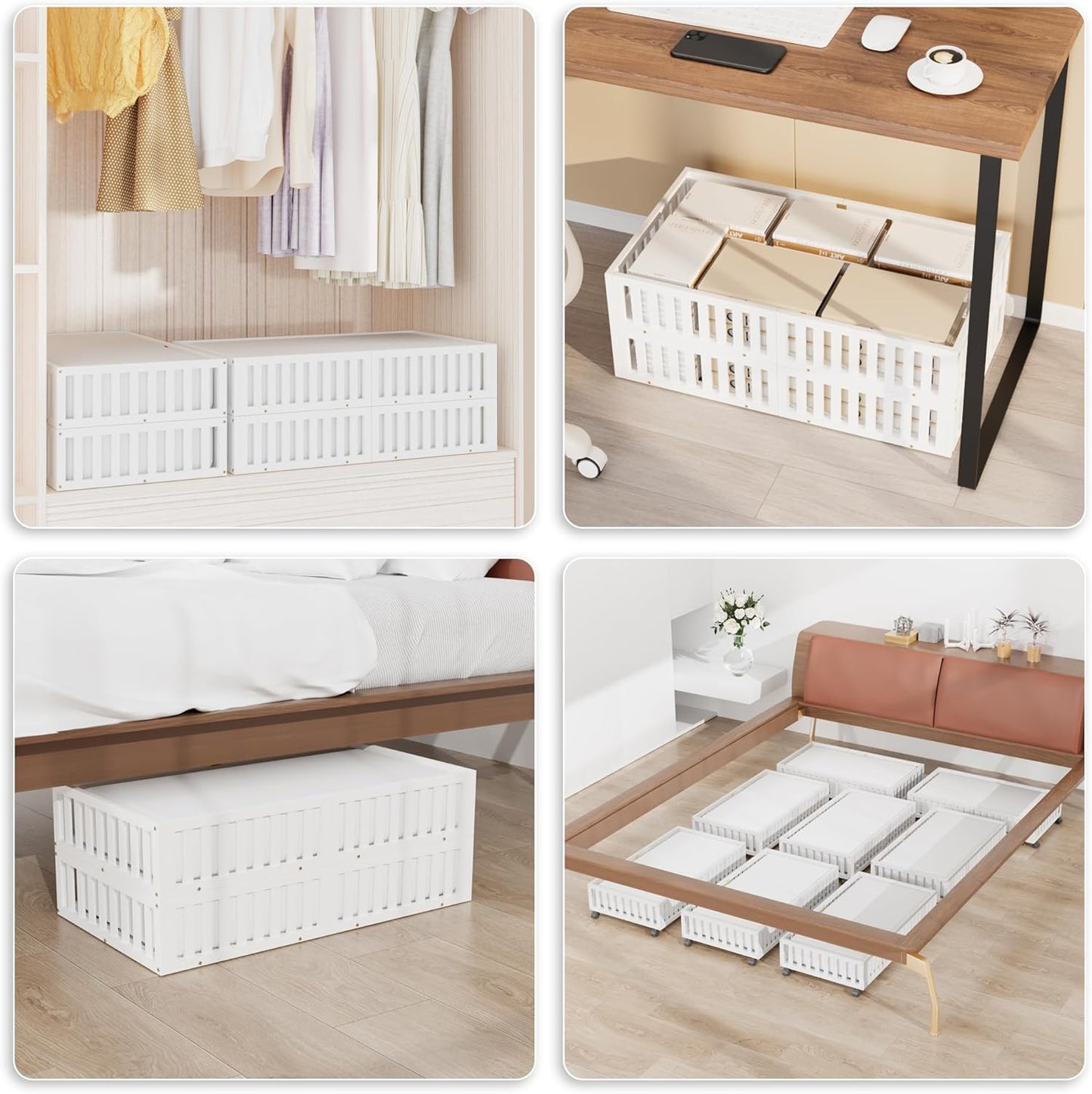 Bamboo Under Bed Storage with Wheels (2-Pack) – Rolling Underbed Shoe Organizer Box for Shoes