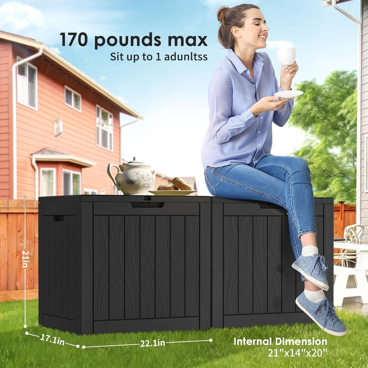 Vixzen 30 Gallon Resin Deck Box - Lockable Outdoor Storage for Patio Cushions, Garden Tools, Pool