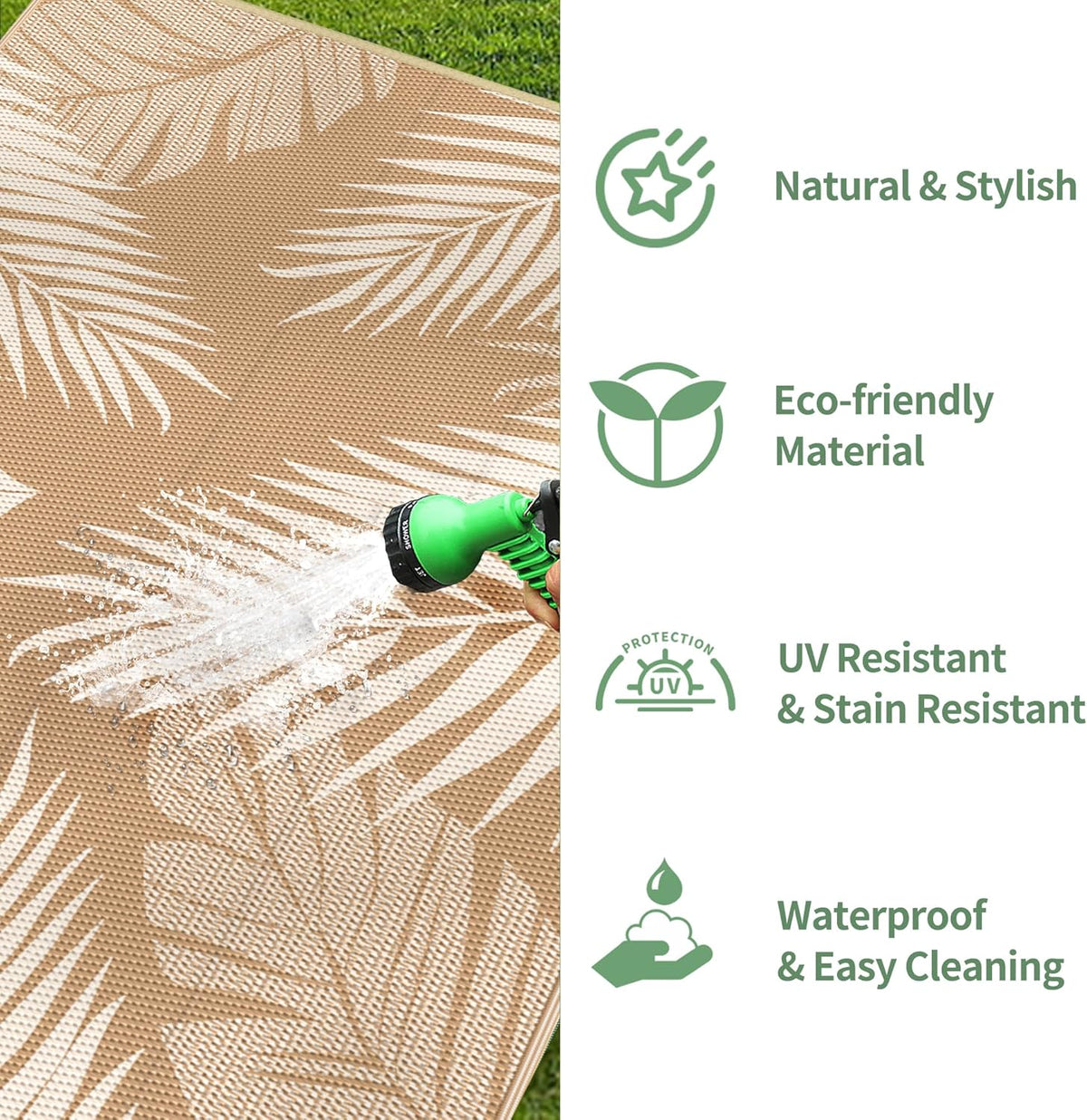 GENIMO Outdoor Rug 6' x 9' Waterproof for Patios Clearance, Reversible Outdoor Plastic Straw