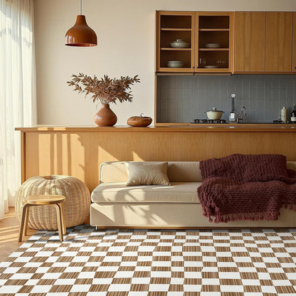 jinchan 8x10 Brown Checkered Area Rugs for Kids Room - Machine Washable Rug Modern Neutral