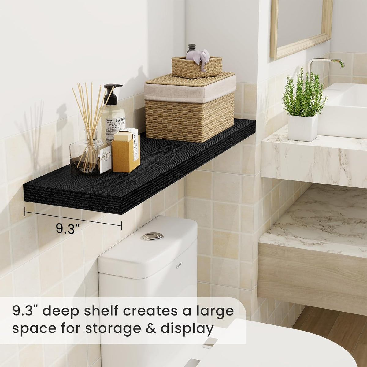 36 Inch Floating Shelves, 9.3 Inch Deep Rustic Wall Shelves - Extra Deeper Wall Mounted Storage