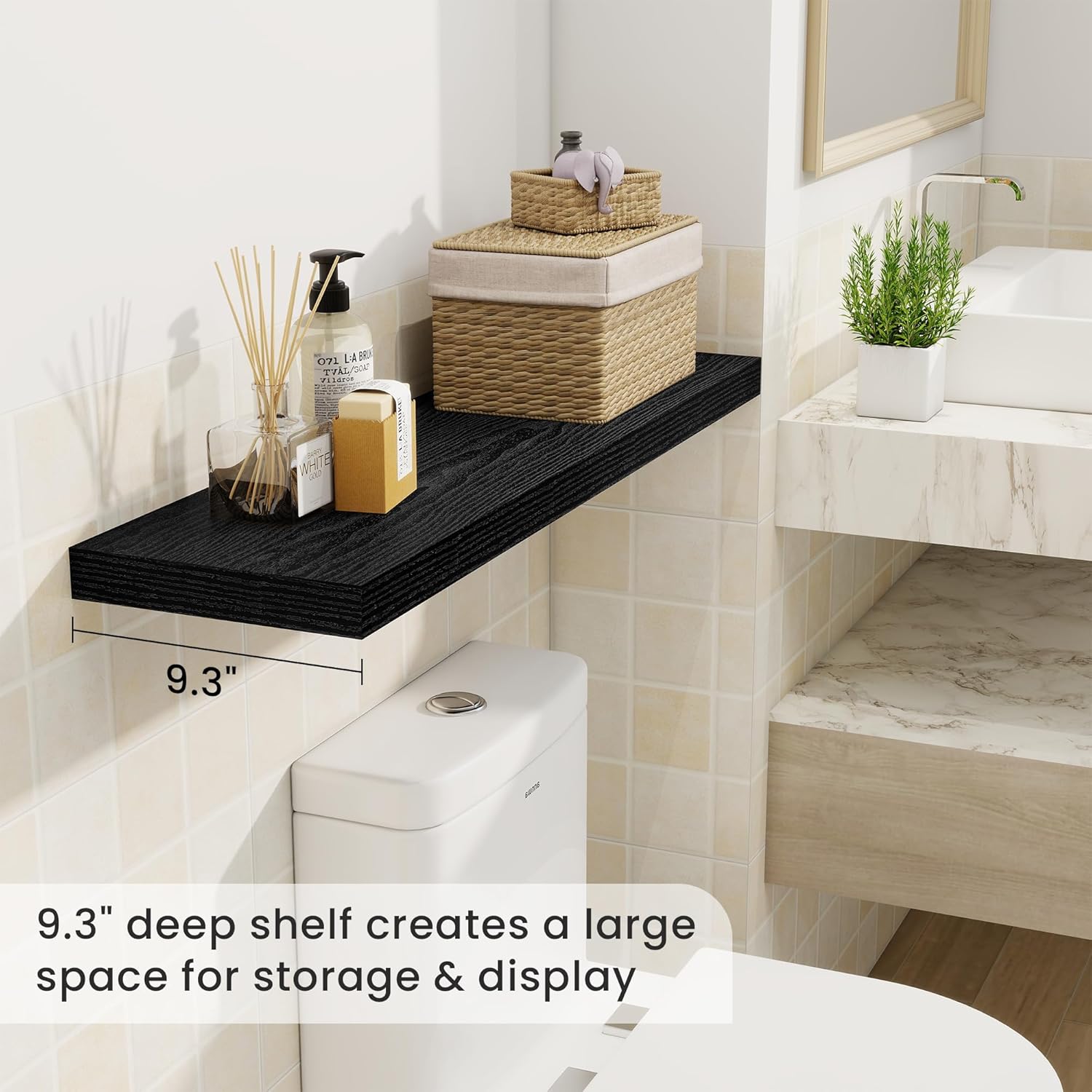 36 Inch Floating Shelves, 9.3 Inch Deep Rustic Wall Shelves - Extra Deeper Wall Mounted Storage
