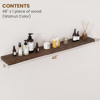 Floating Shelves for Wall Decor, Rustic Solid Elm Wood Live Edge Floating Shelves Wall Mounted
