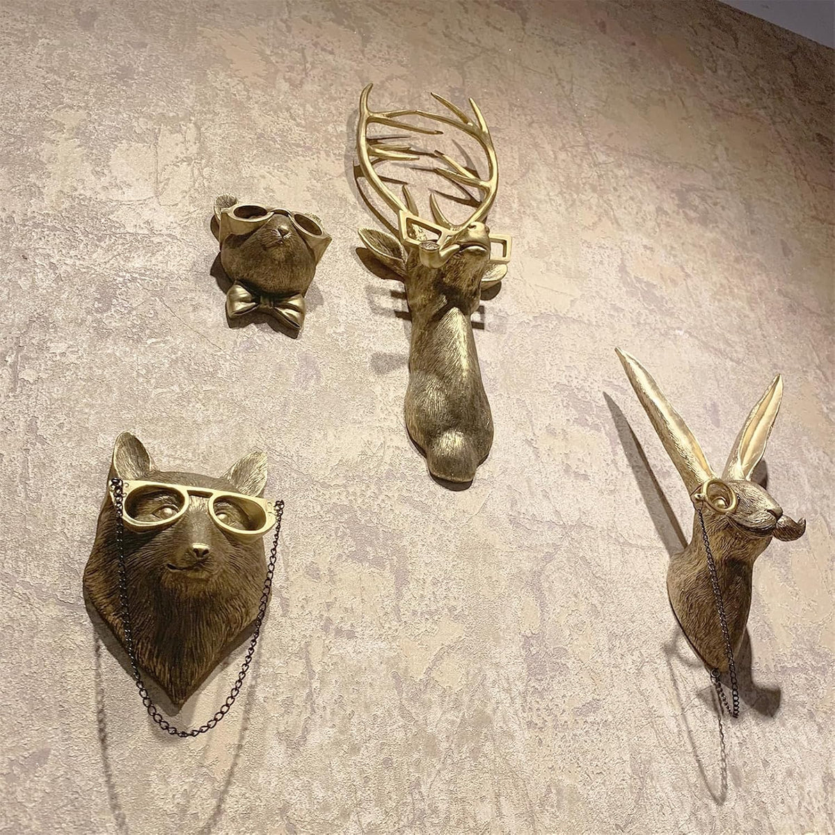 GUASDIE Animal Heads Wall Decor, Faux Deer Head Mount, Animal Sculptures Wall Decor, Resin Animal