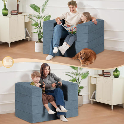 Folding Bean Bag Chair for Adults,3-in-1 Bean Bag Couch Faux Fur Floor Sofa Large Beanbag