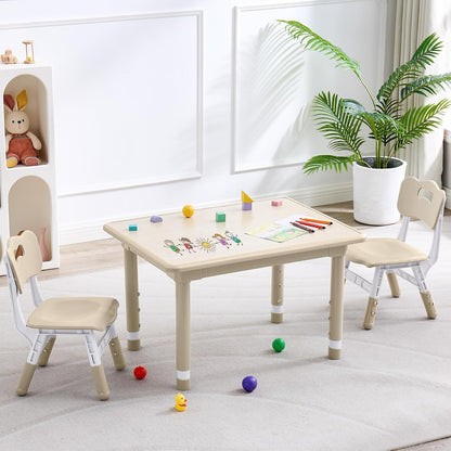 Kids Table and 2 Chairs Set, Height Adjustable (17.7"-26.1") Toddler Table and Chair Set