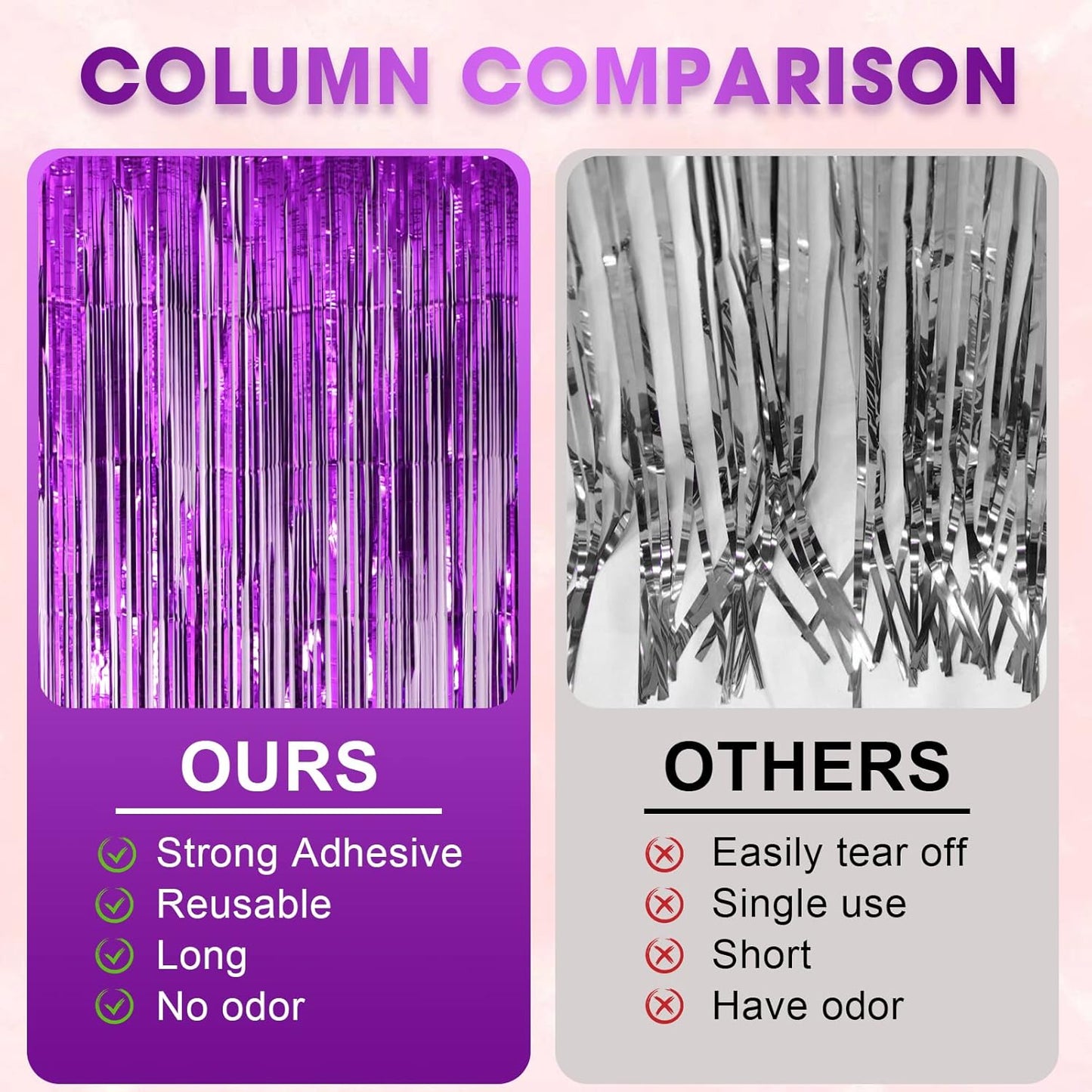 3 Pack 3.3x8.2 Feet Purple Foil Fringe Backdrop Curtains, Tinsel Streamers Birthday Party