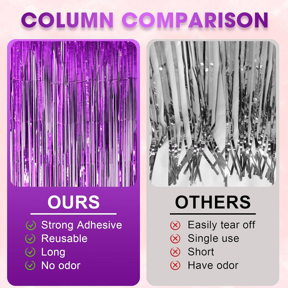 3 Pack 3.3x8.2 Feet Purple Foil Fringe Backdrop Curtains, Tinsel Streamers Birthday Party