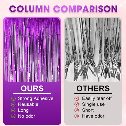 3 Pack 3.3x8.2 Feet Purple Foil Fringe Backdrop Curtains, Tinsel Streamers Birthday Party