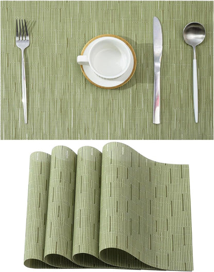 Leetaltree Pea Green Placemats Set of 4 - Heat Resistant Non-Slip Place mats for Dining Table