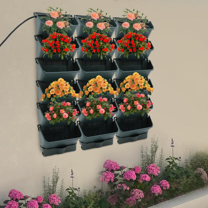 18 Pots Self-Watering Vertical Wall Planter, 39.4”L x 39.4”H Stackable Plastic Wall-Mounted Plant
