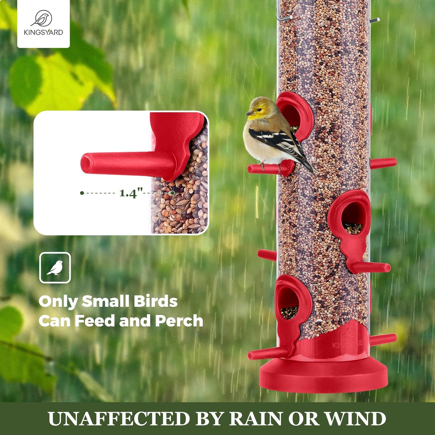 Kingsyard 2 Pack Tube Bird Feeders for Outdoors Hanging, Premium Hard Plastic Bird Feeder with 6