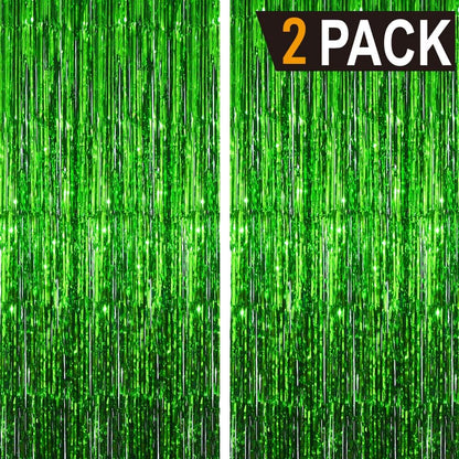 GOER 6.4 ft x 9.8 ft Metallic Tinsel Foil Fringe Curtains,Pack of 2 Party Streamer Backdrop for St.