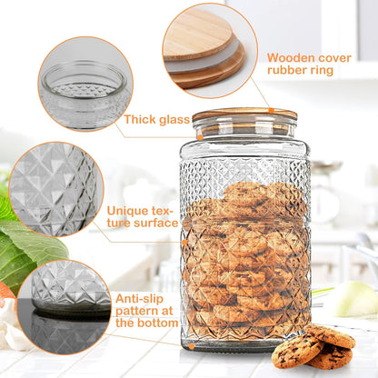 Large Glass Storage Jar, Glass Food Storage Containers with Bamboo Lid, Kitchen Containers Cereal