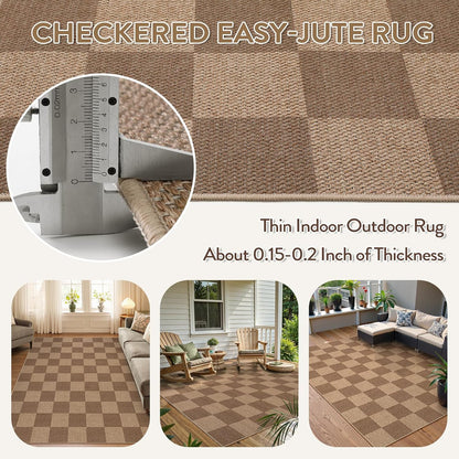 Lahome Checkered Easy Jute Living Room Rugs, 5x7 Large Dining Room Office Carpet Farmhouse Washable