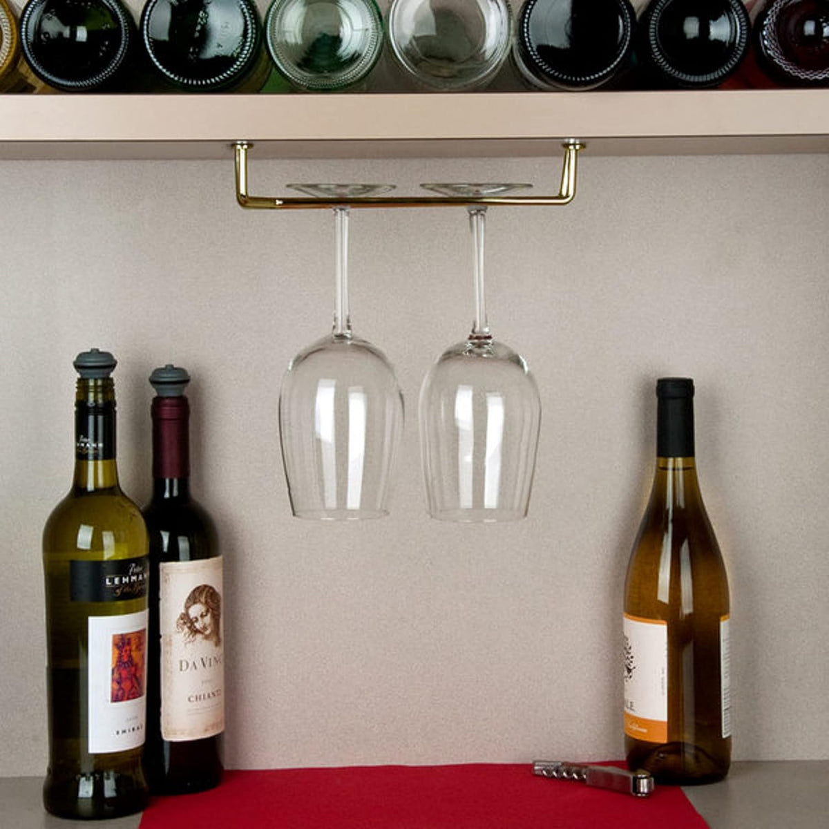 TrueCraftware- 10-Inch Wine Glass Rack Brass Finish Set of 2- Stemware Rack Wire Hanging Rack Under