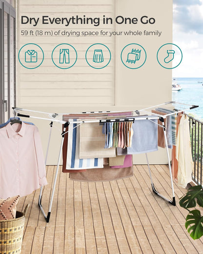 SONGMICS Clothes Drying Rack Foldable, Gullwing Laundry Drying Rack, Space-Saving, 22.2 x 68.1 x 38
