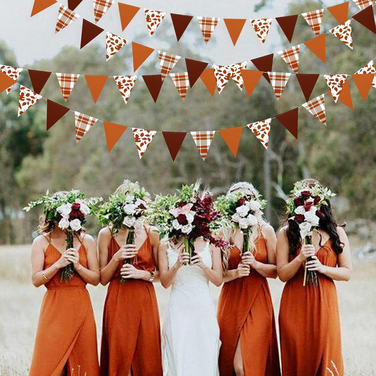 pinkblume Fall Party Decorations Maple Leaf Pennant Banner Triangle Hanging Flag Bunting for Autumn