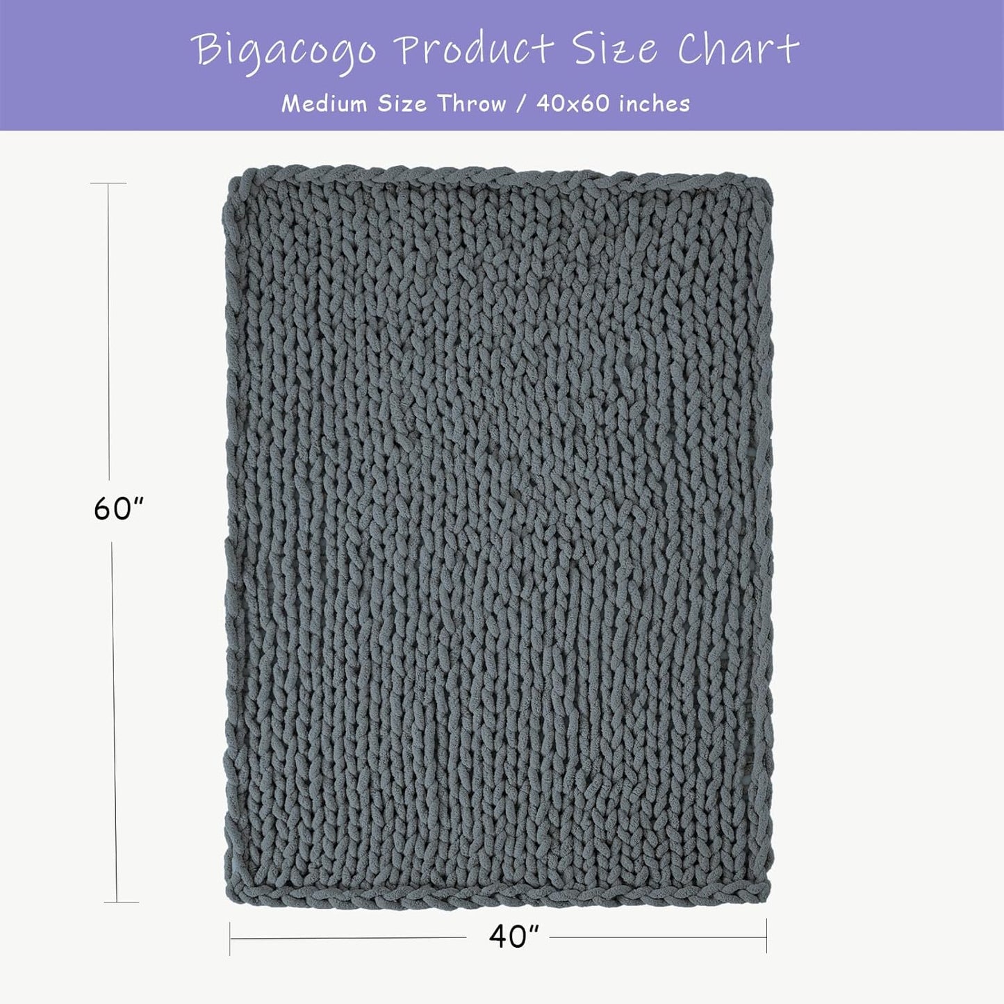 Bigacogo Chunky Knit Throw Blanket for Couch, 40x60 inches, 100% Hand Knitted with Thick Jumbo