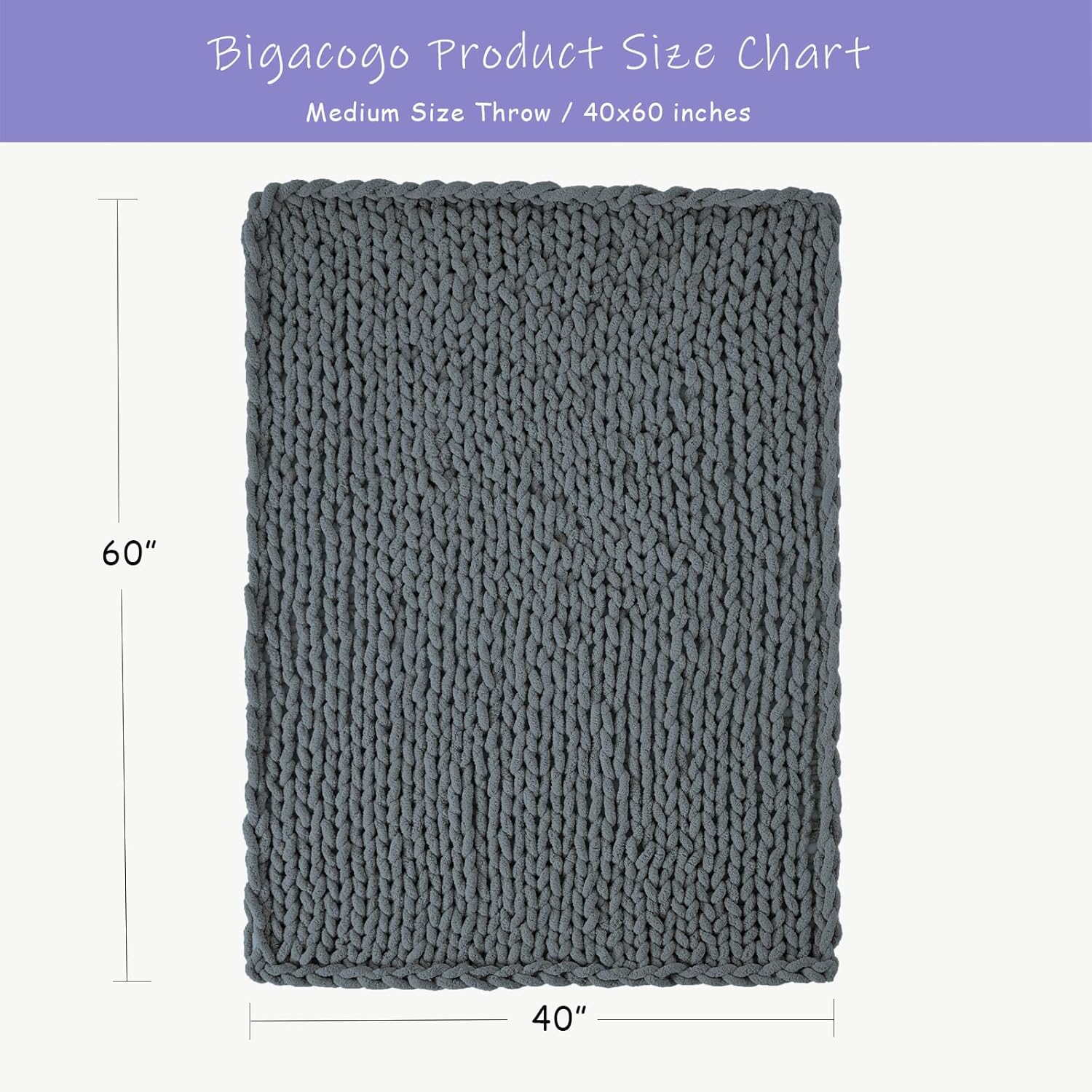 Bigacogo Chunky Knit Throw Blanket for Couch, 40x60 inches, 100% Hand Knitted with Thick Jumbo