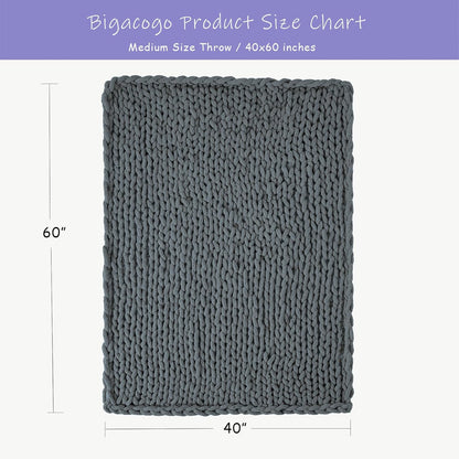 Bigacogo Chunky Knit Throw Blanket for Couch, 40x60 inches, 100% Hand Knitted with Thick Jumbo