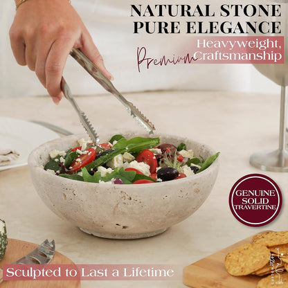Gusto Nostro 8" Decorative Travertine Bowl for Coffee Table - Elegant Centerpiece, Aesthetic Fruit