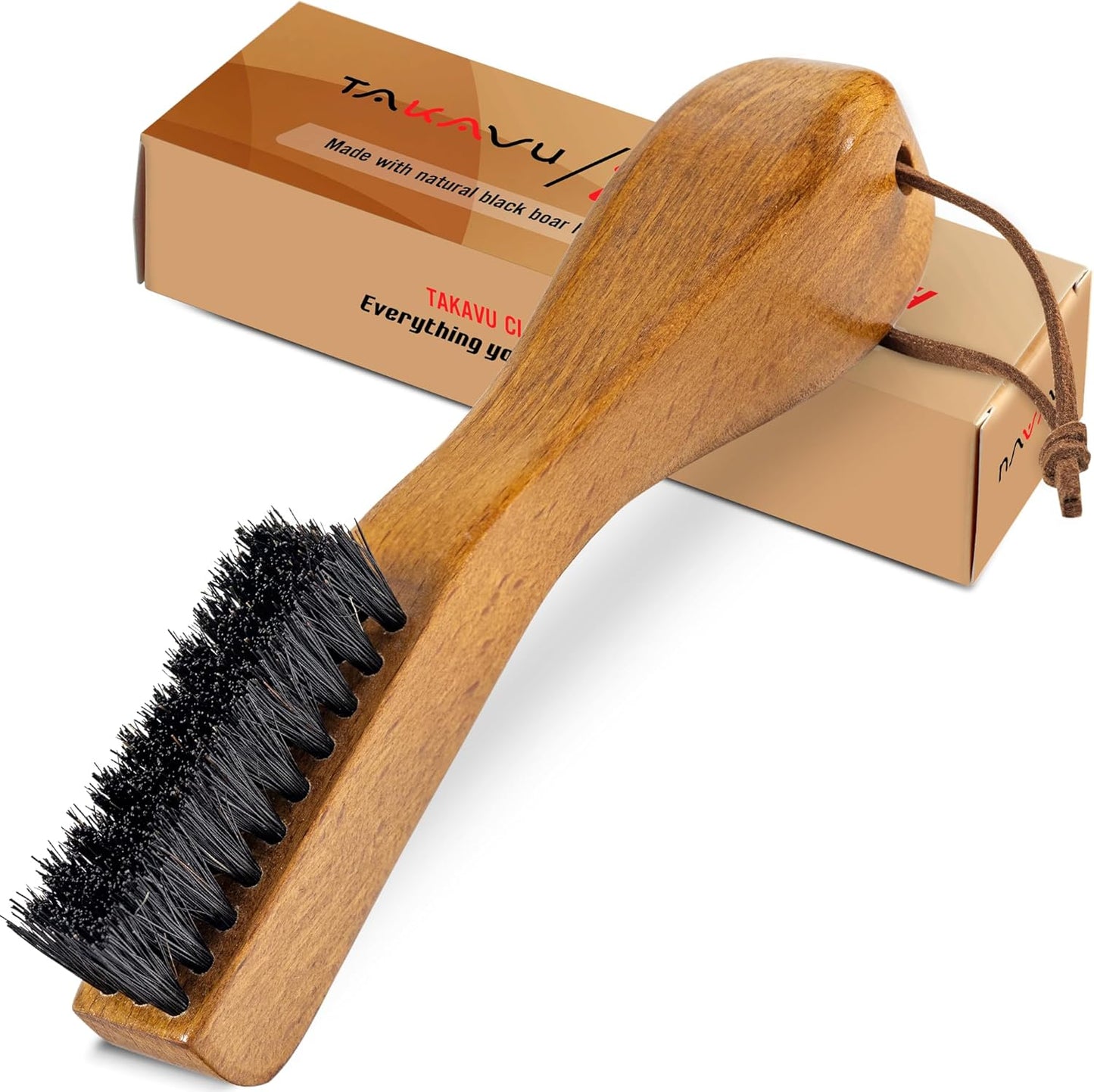 TAKAVU Stain Brush, Laundry Brush for Stain Removal, Natural Black Boar Bristle Cleaning Brush with