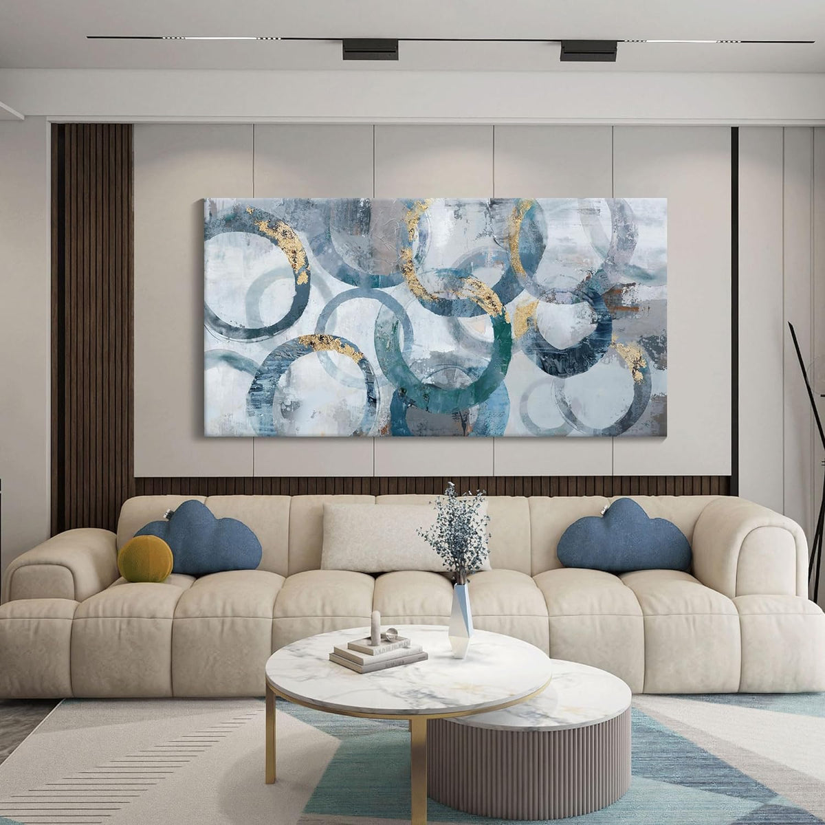 Mofutinpo Abstract Canvas Wall Art for Living Room, Modern Minimalist Wall Pictures Painting - Blue