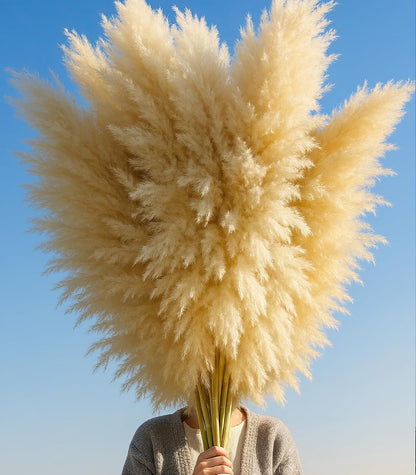 10 PCS 40" Tall Pampas Grass Stems in Natural Beige, Add a Boho Touch to Your Space—Pompas Grass