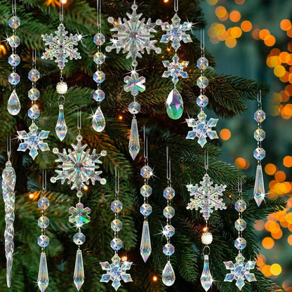 48pcs Christmas Crystal Ornaments for Tree - Iridescent Christmas Tree Ornaments Acrylic Snowflakes