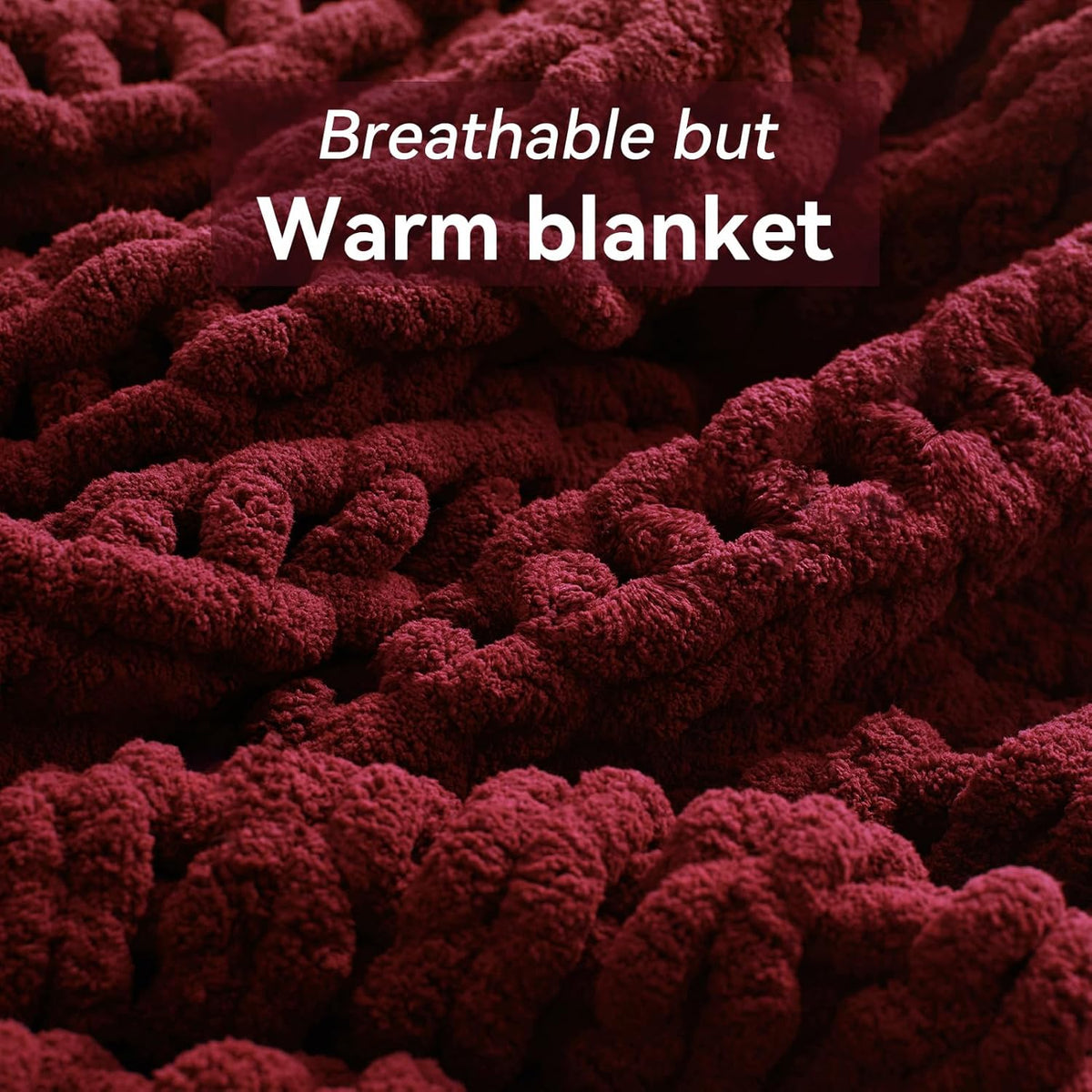 Chunky Knit Throw Blanket, 30''*40'' Knitted Throw Chenille Yarn for Bed Couch, Handmade Red