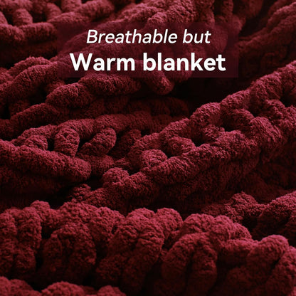 Chunky Knit Throw Blanket, 30''*40'' Knitted Throw Chenille Yarn for Bed Couch, Handmade Red