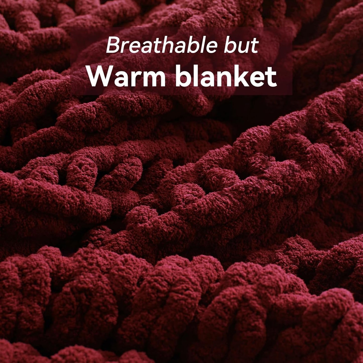 Chunky Knit Throw Blanket, 40''*50'' Knitted Throw Chenille Yarn for Bed Couch, Handmade Red