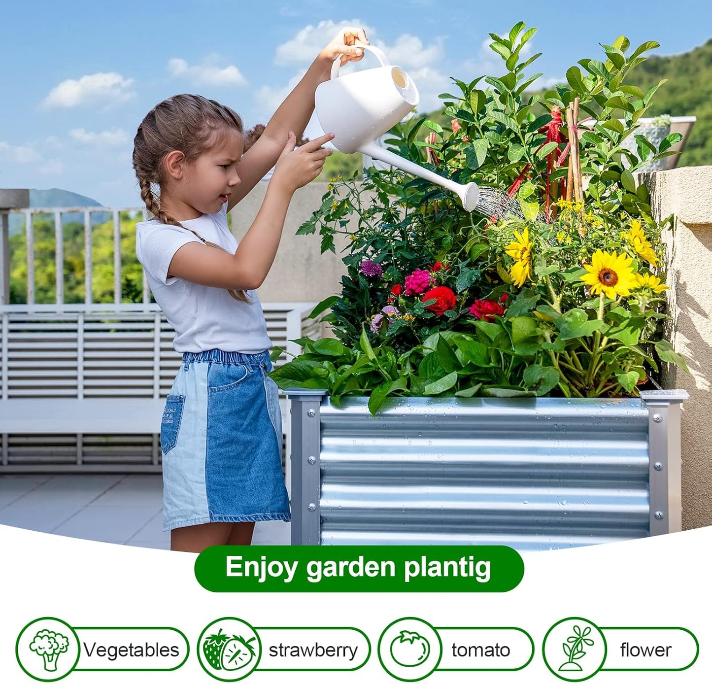 Land Guard Galvanized Raised Garden Bed with Legs, 48×24×32in Large Metal Elevated Raised Planter