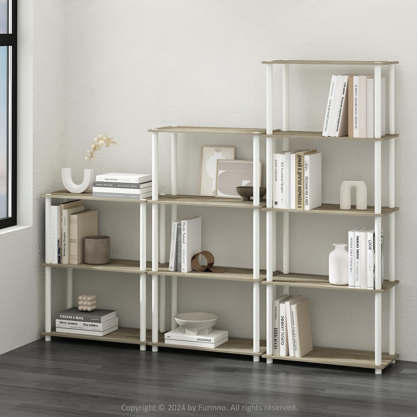 Furinno TURN-N-TUBE Storage Shelves, 5-Tier Book Shelf, Corner Shelf, Toolless Open Shelves, for