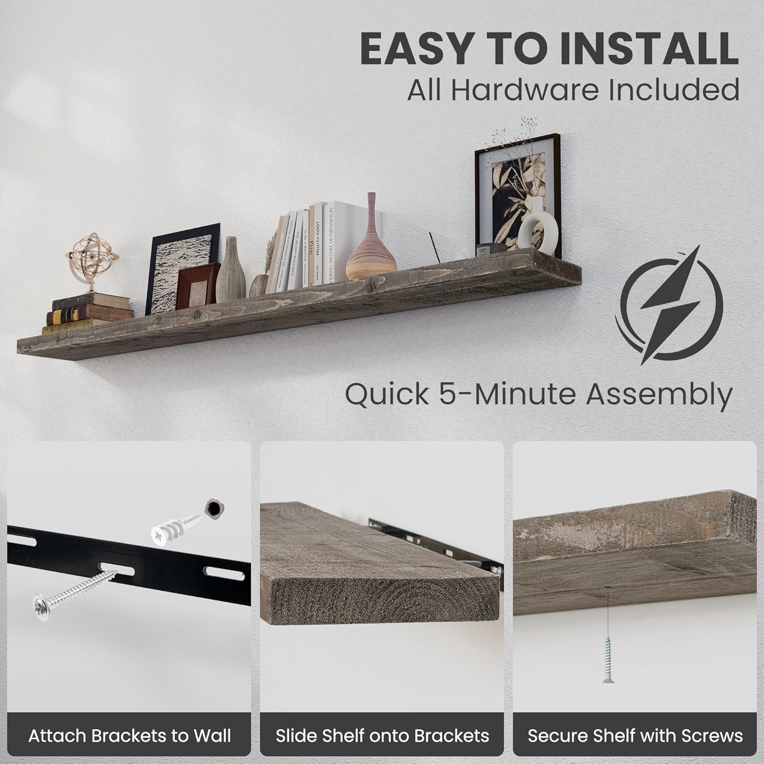 72 inch Floating Shelves for Wall, 8" Deep Rustic Reclaimed Barnwood Shelves, Floating Shelf Wall