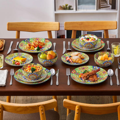vancasso 12 Pieces Dinnerware Sets, Green Plates and Bowls Set, Porcelain Dishes Set for 4