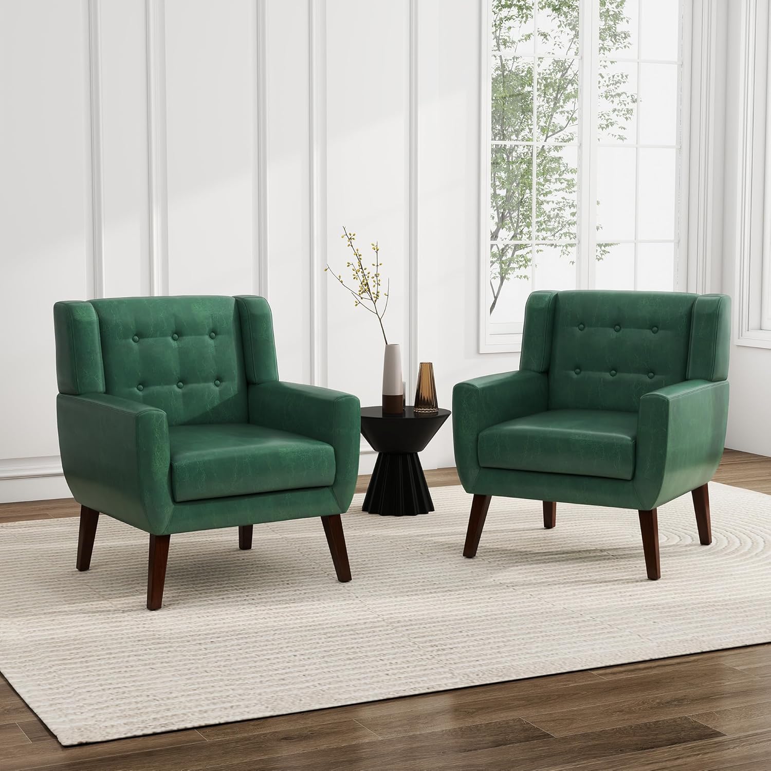 UIXE PU Leather Accent Chairs Set of 2, Modern Arm Club Chair Upholstered Armchair for Living Room