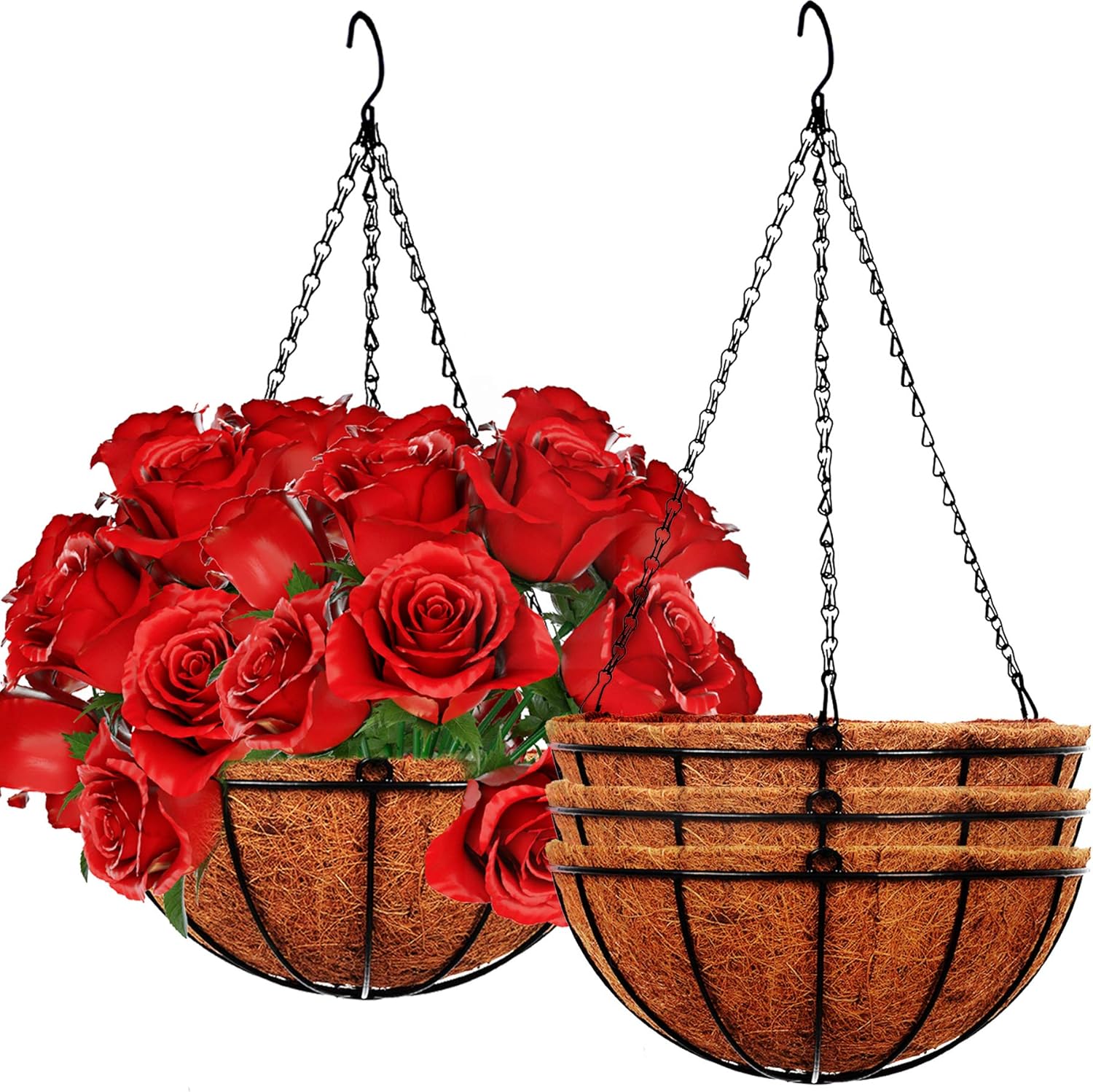 4 Pack 10 inch Metal Hanging Planters Basket with Coco Coir Liner Outdoor-Hanging Baskets for