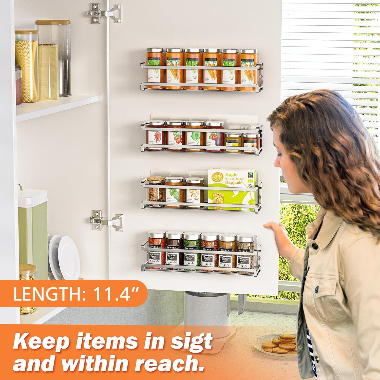 Spice Rack wall mounted 2 Pack, Space-Saving Spice Organizer for Spice Jars and Seasonings,Screw or