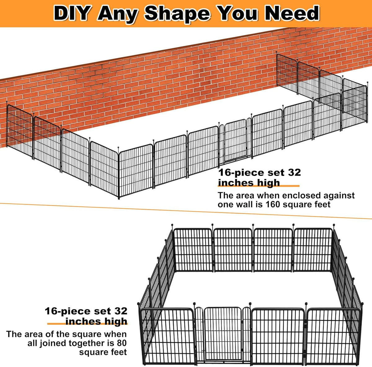 Garden Fences with Gate, 32 in(H)×27 in(L) 16 Panels Total 35.4 Ft(L), Garden Animal Barrier, Fence