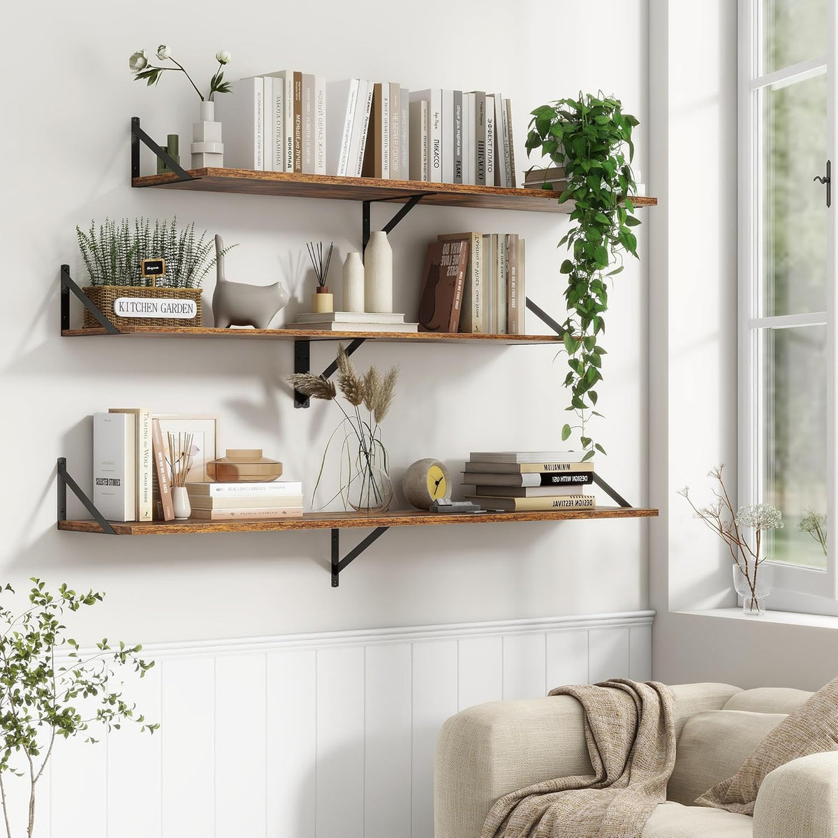 Fun Memories Deep Floating Shelves, 55W x 12D Floating Shelves for Wall, Wood Floating Shelf with