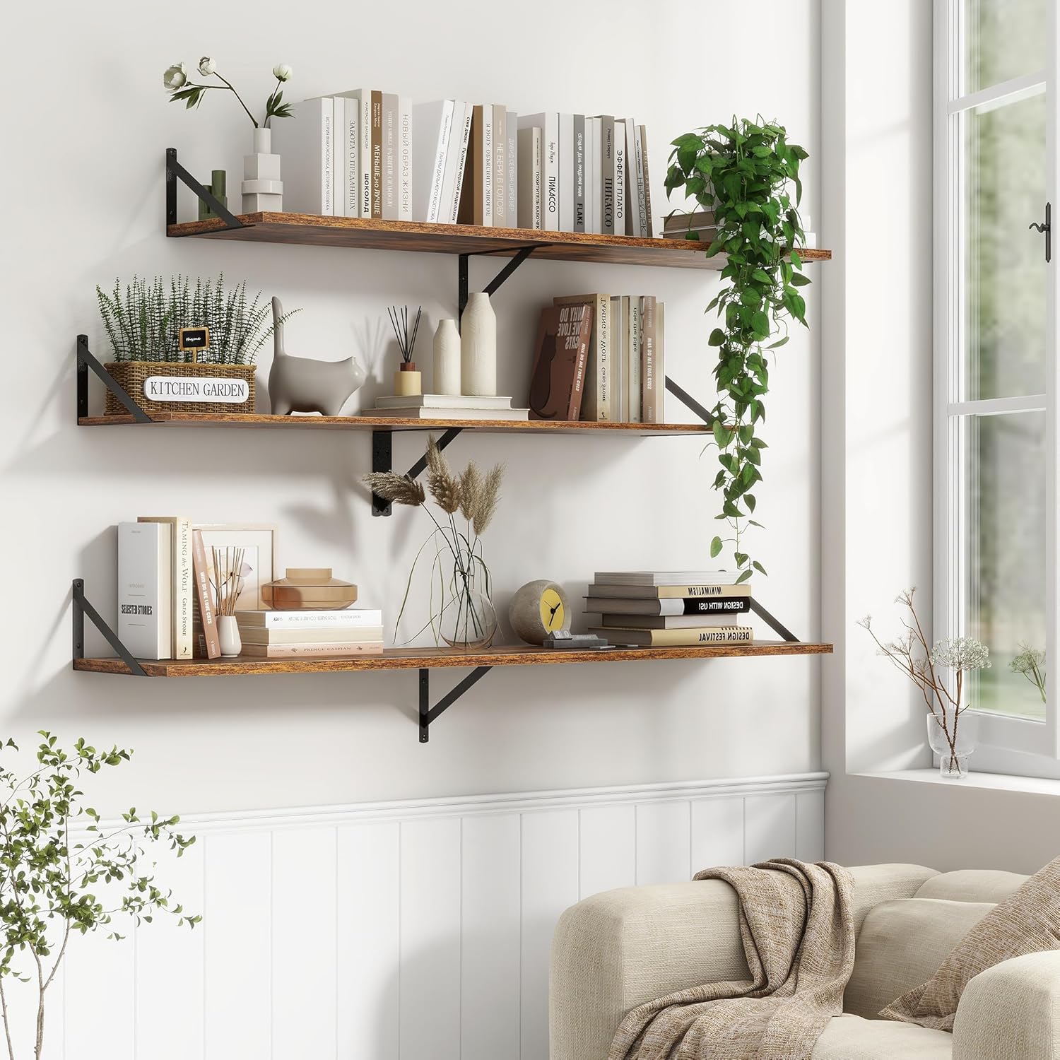 12 Inch Deep Floating Shelves,48W x 12D Floating Shelves, Deep Wall Shelves Bracket Set of 2, Large