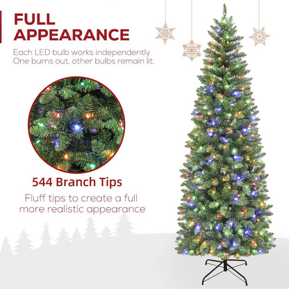 Hykolity 6ft Prelit Pencil Slim Christmas Tree with 200 Color Changing LED Lights, 544 Branch Tips