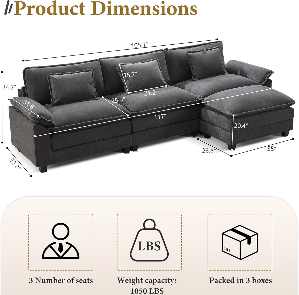 URRED Modular Sectional Sofa Comfy Cloud Couch, Modern Velvet Sofa Sleeper Deep Seat Couches with