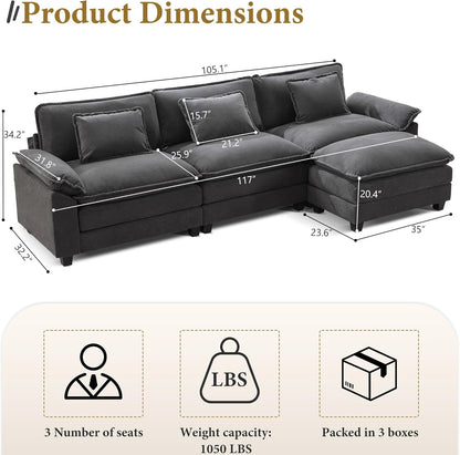 URRED Modular Sectional Sofa Comfy Cloud Couch, Modern Velvet Sofa Sleeper Deep Seat Couches with