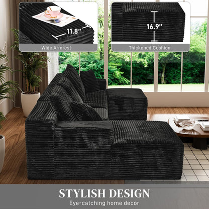 Modular Sectional Sofa Cloud Sectional Couch, 135" Comfy Fluffy U Shaped Black Couches for Living