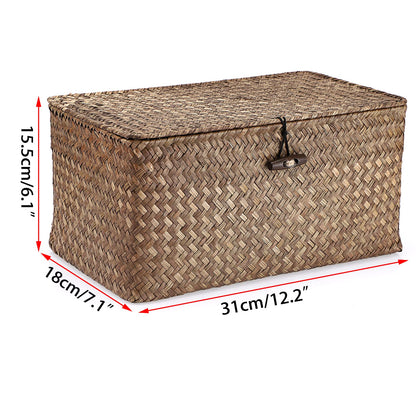 Hipiwe Wicker Shelf Baskets Storage Bin with Lid Handwoven Seagrass Basket
